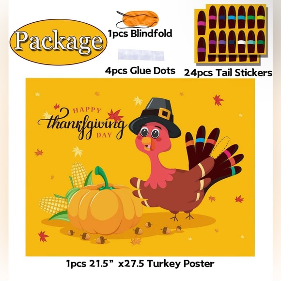 Thanksgiving Party Games for Kids Thanksgiving Games Pin The Tail on the Turkey - Picture 3 of 6